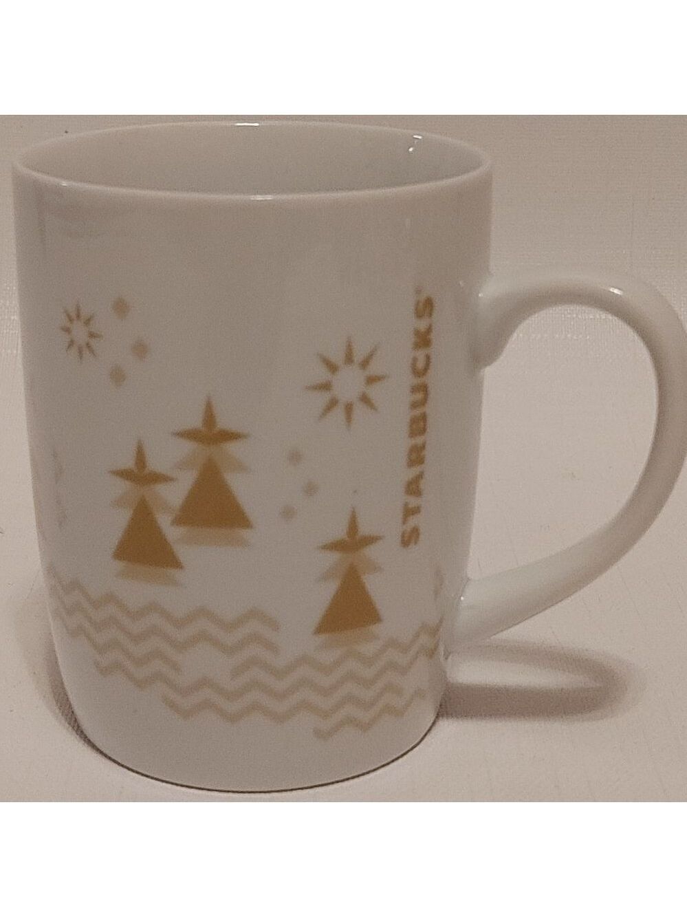 Starbucks Holiday Coffee Mug White Gold Trees 2013 11 Oz Christmas Seaso…